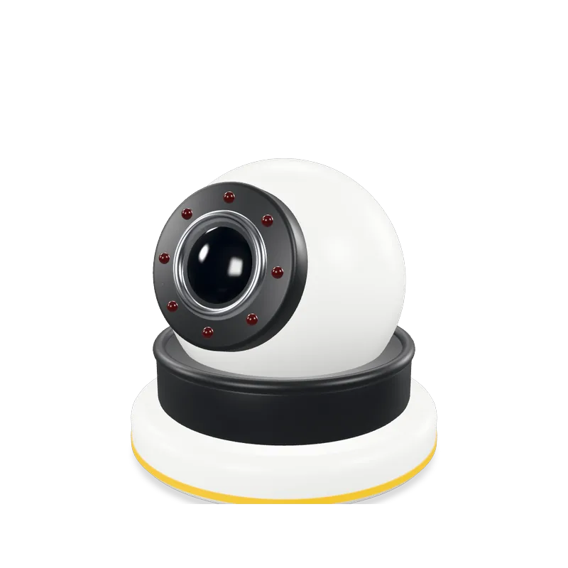 White turret security camera with a yellow base band
